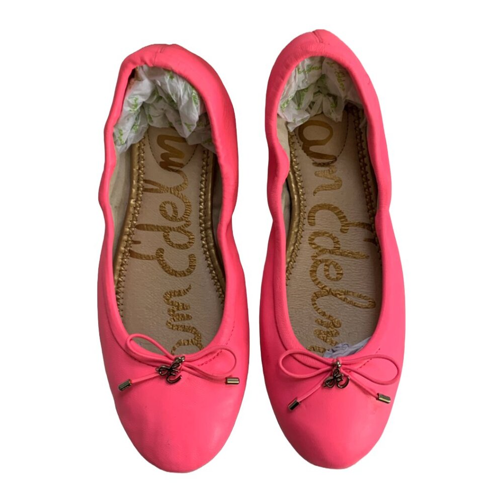 SAM EDELMAN Women's Pink Felicia Leather Ballet Flats with Bows Sz 6